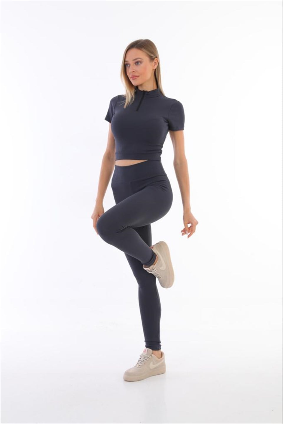 Aff-Fit-012 - Fitilli Fermuarlı Kadın Crop Bustiyer - Lacivert -westbound