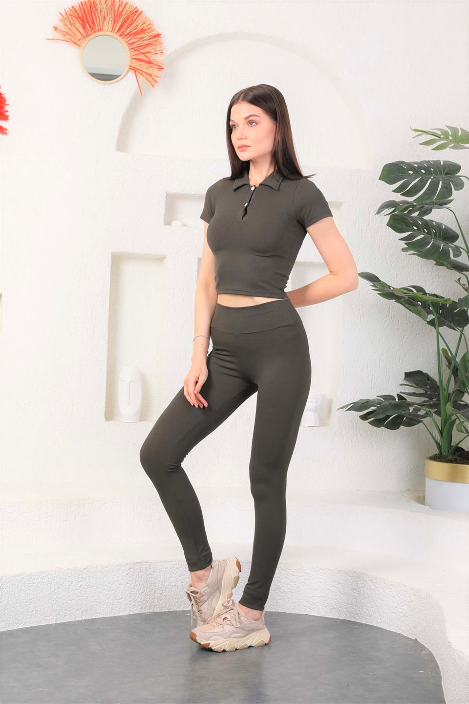Aff-Fit-003 - Fitilli Kadın Günlük Tayt -Haki -westbound