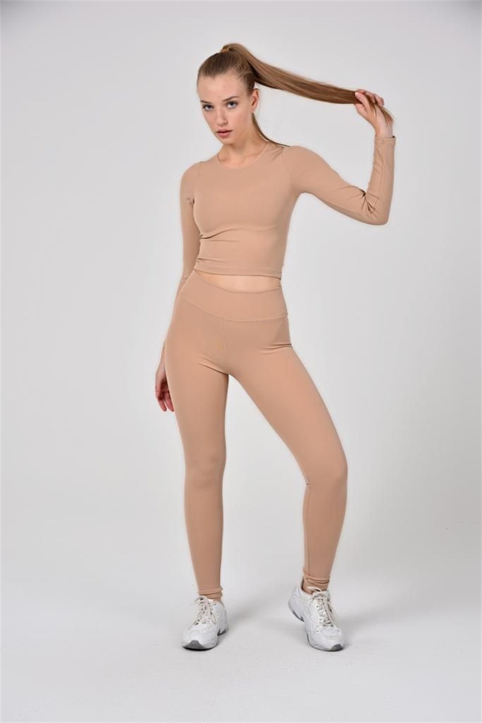 Aff-Fit-027 - Fitilli Kadın Uzun Kol Crop Bustiyer - Ten Rengi -westbound