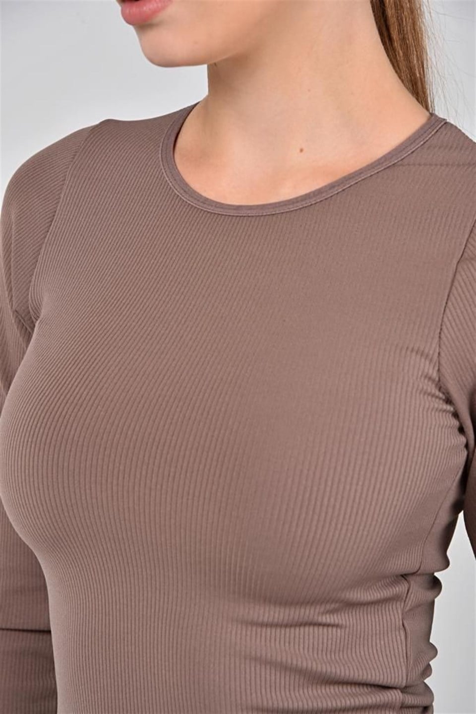 Aff-Fit-027 - Fitilli Kadın Uzun Kol Crop Bustiyer - Vizon -westbound