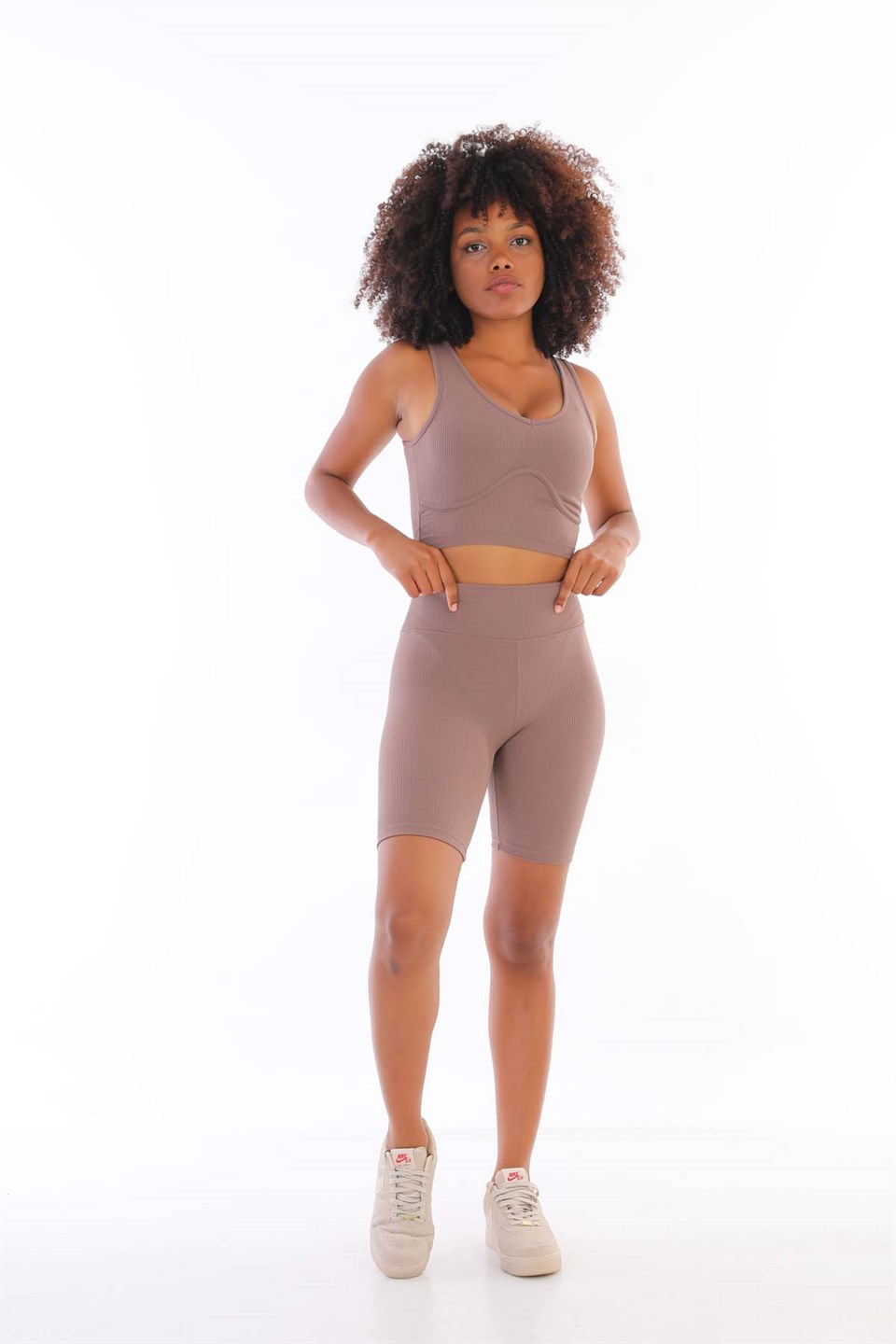 Aff-SERT-003 - Fitilli Spor Fitness Şort - Vizon -westbound