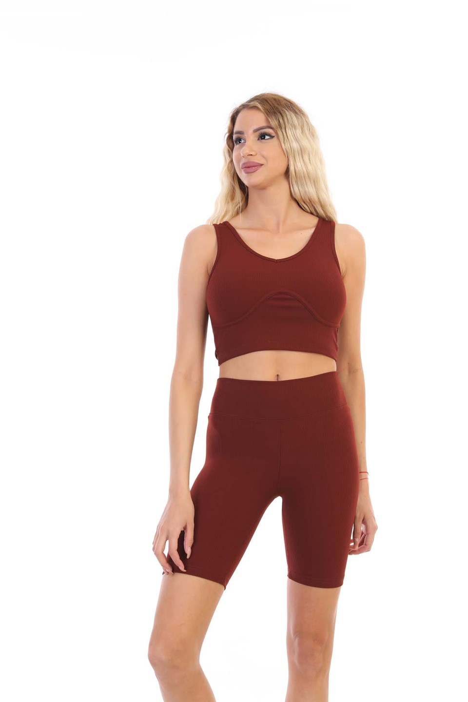 Aff-SERT-003 - Fitilli Spor GYM Fitness Şort - Kiremit -westbound