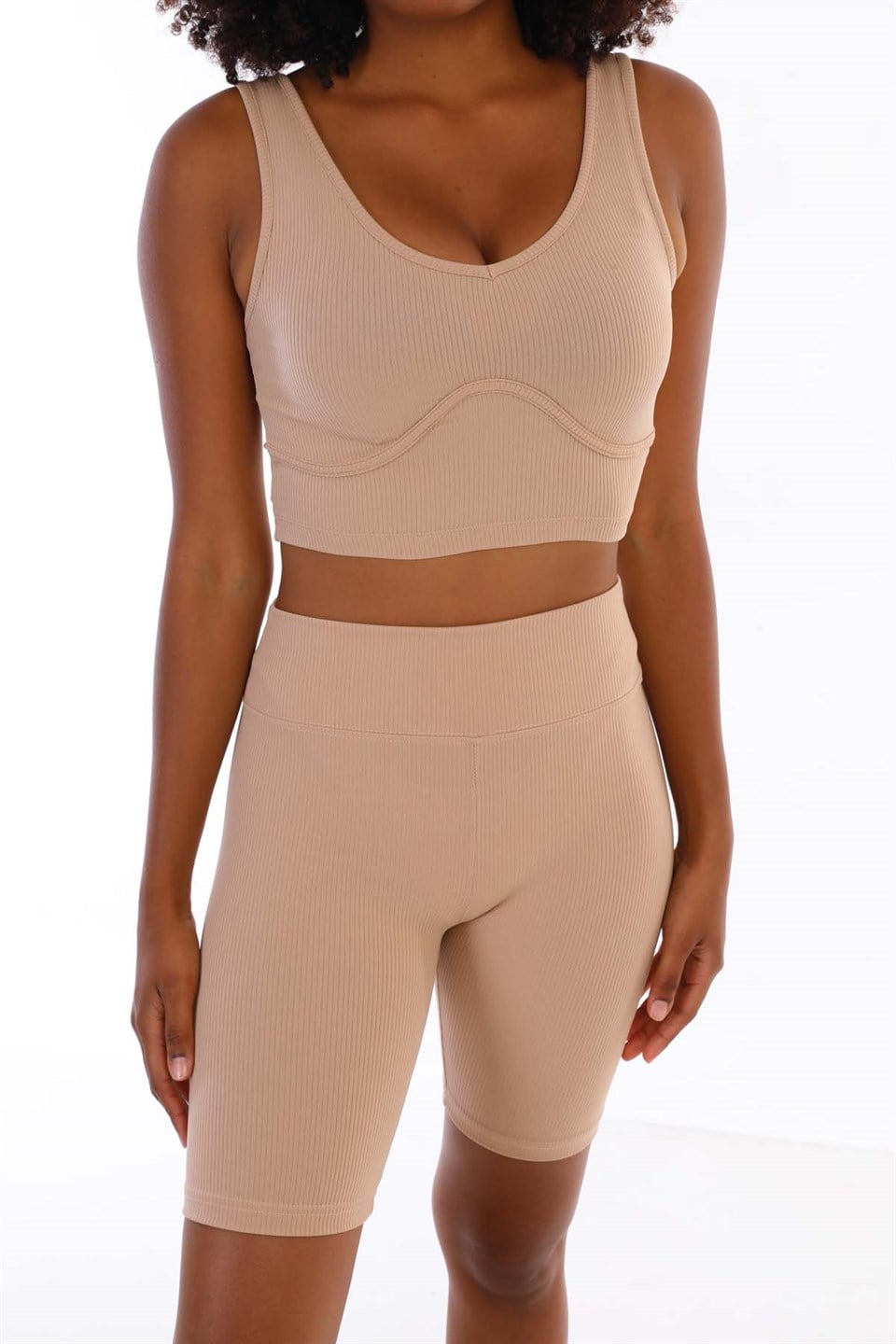 Aff-Fit-009 - Fitilli Spor Toparlayıcı Crop Bustiyer - Ten Rengi -westbound