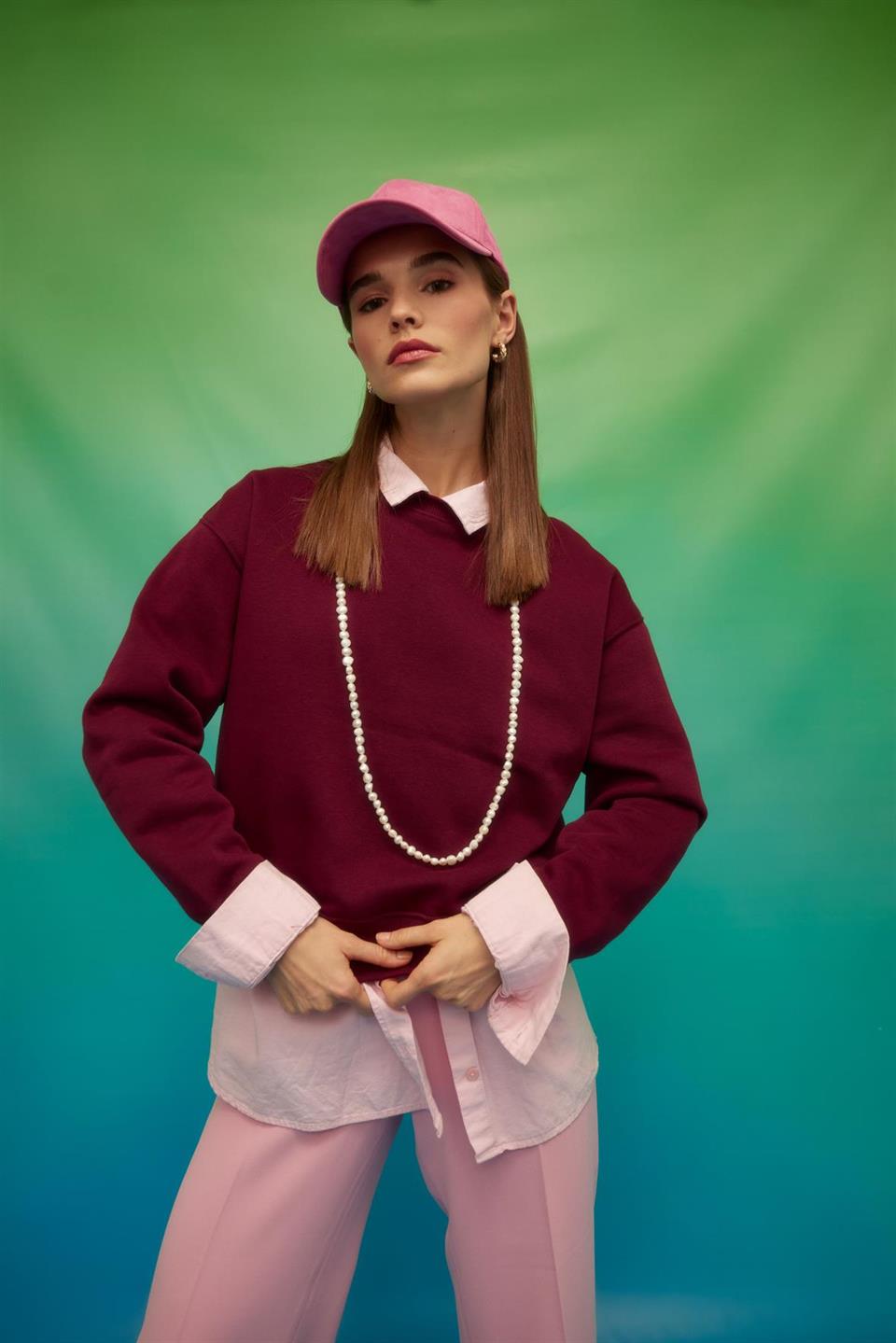 İçi Polarlı Vişne Renk Sweatshirt