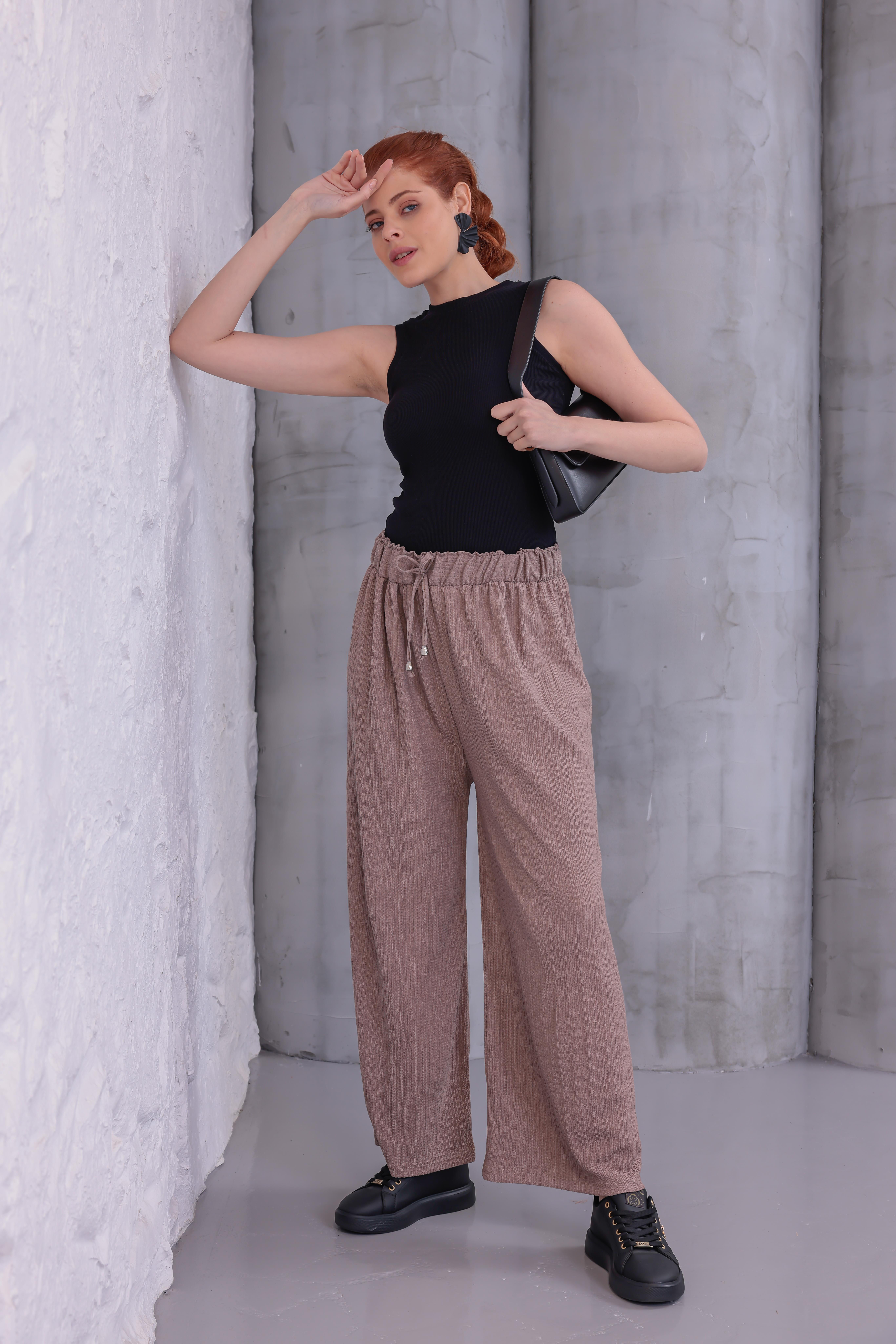 MLT-Pant-03 - Kadın Bol Paça Yazlık Plaj Model Pantolon -westbound