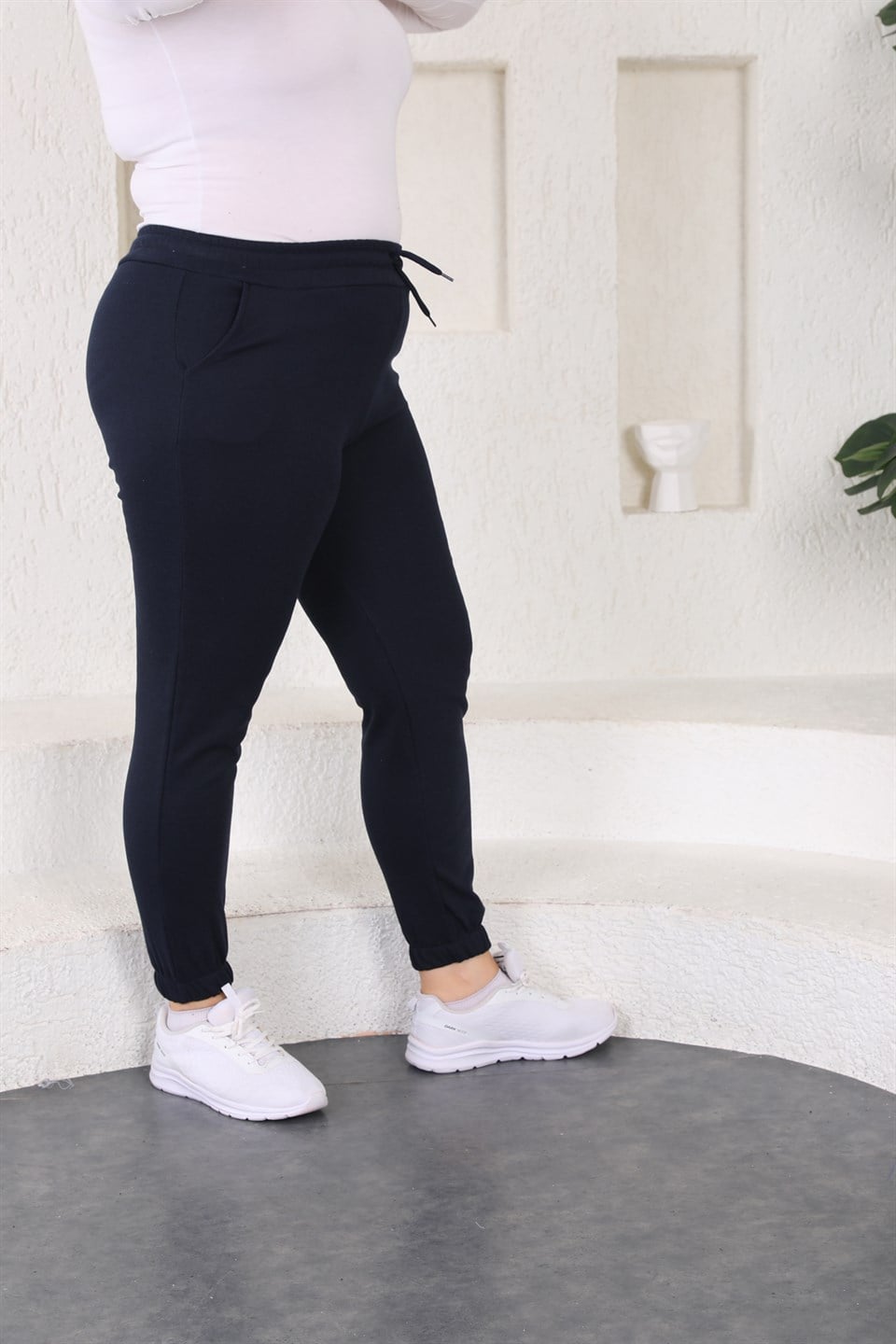 557-Big - Kadın Büyük Beden Lacivert Jogger Eşofman Altı -westbound