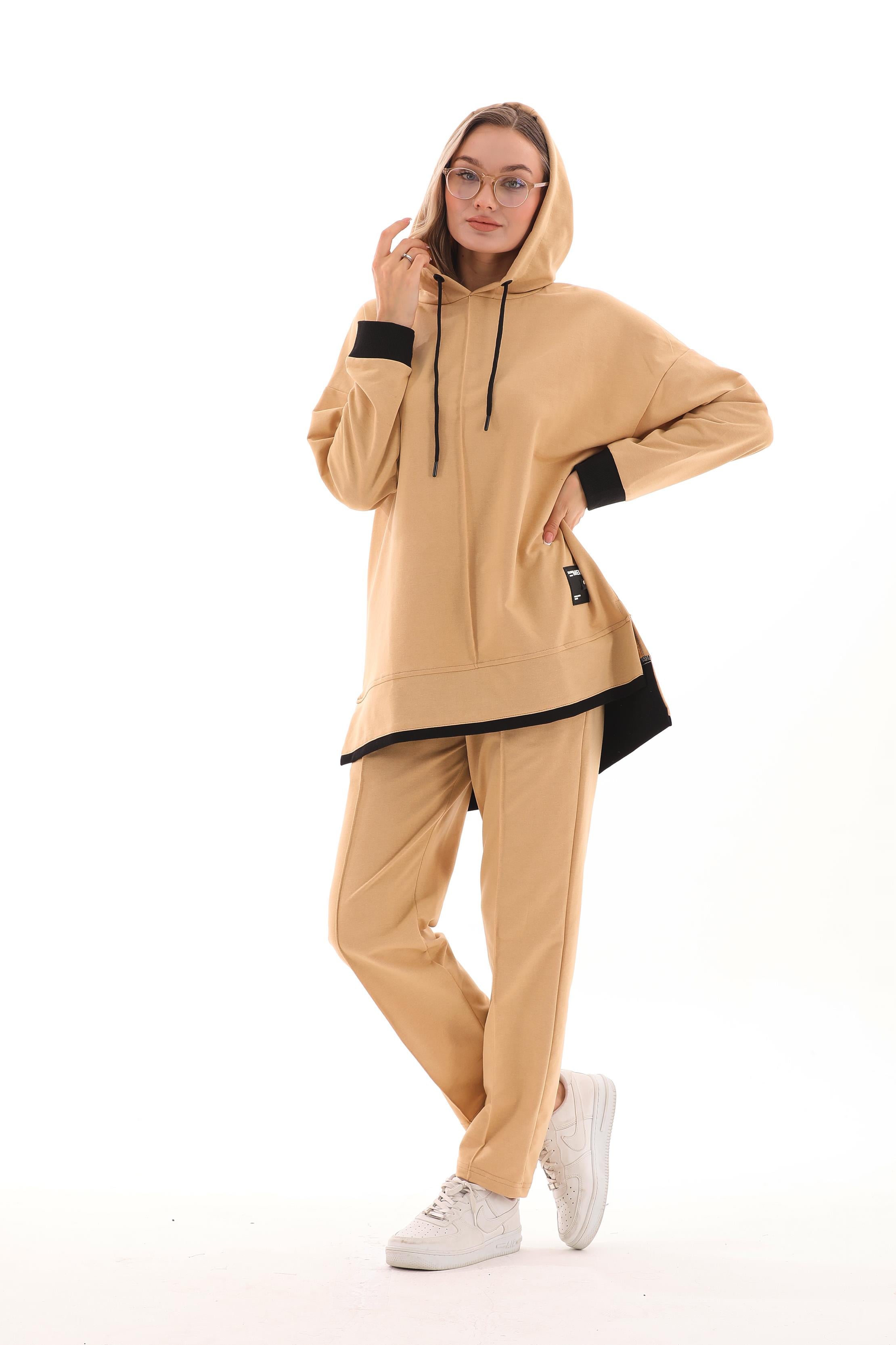 685 - Kadın Günlük Sweatshirt - Pantolon Spor Takım BEJ -westbound