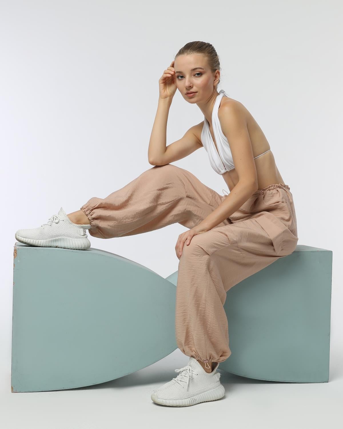 Pant-24-06 - Kadın Kargo Cepli Lastikli Spor Pantolon VİZON -westbound
