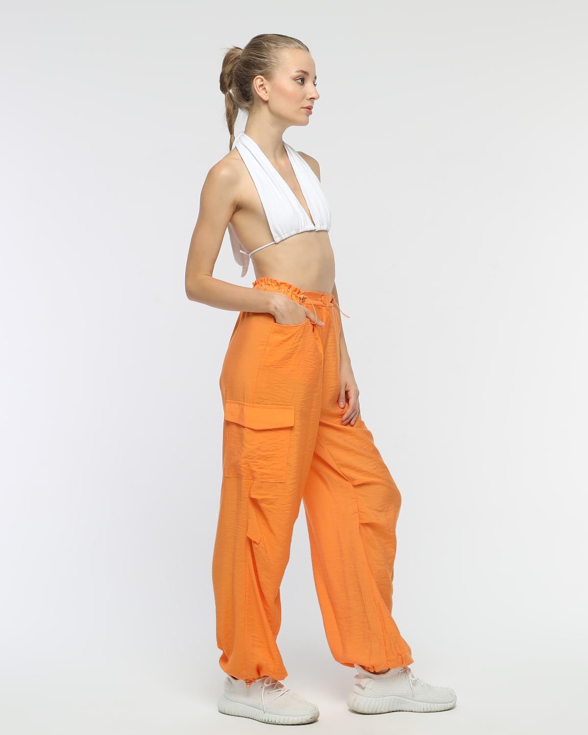 Pant-24-06 - Kadın Kargo Cepli Lastikli Spor Pantolon TURUNCU -westbound