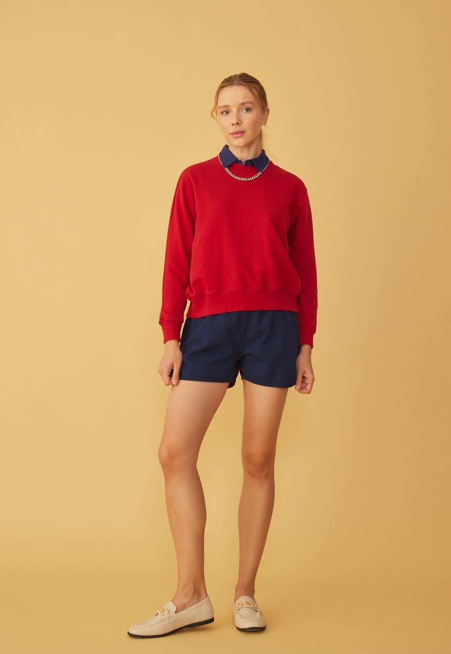 Kadın Kırmızı Renk Basic Şardonsuz Sweatshirt