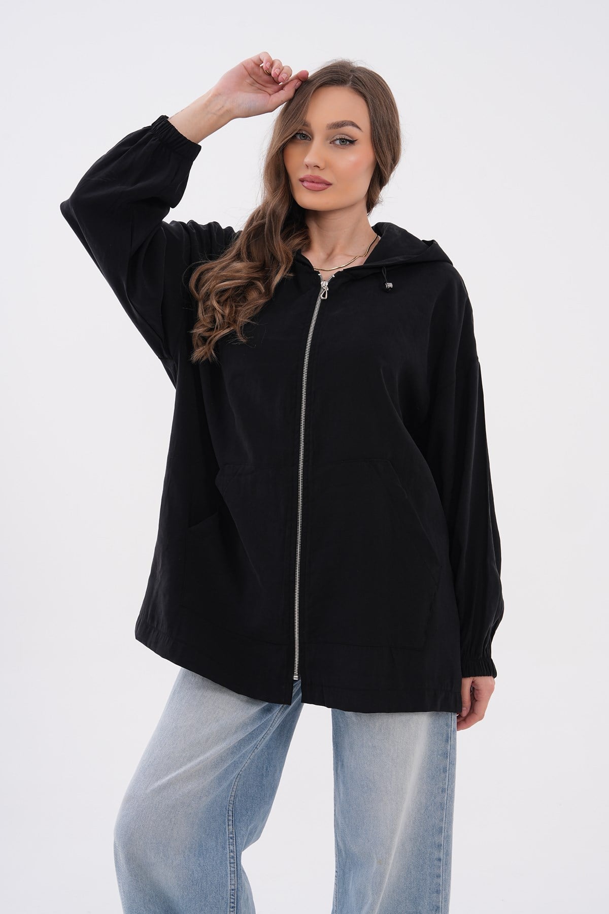 721 - Kadın Modal Oversize Fermuarlı Sweat Ceket -westbound