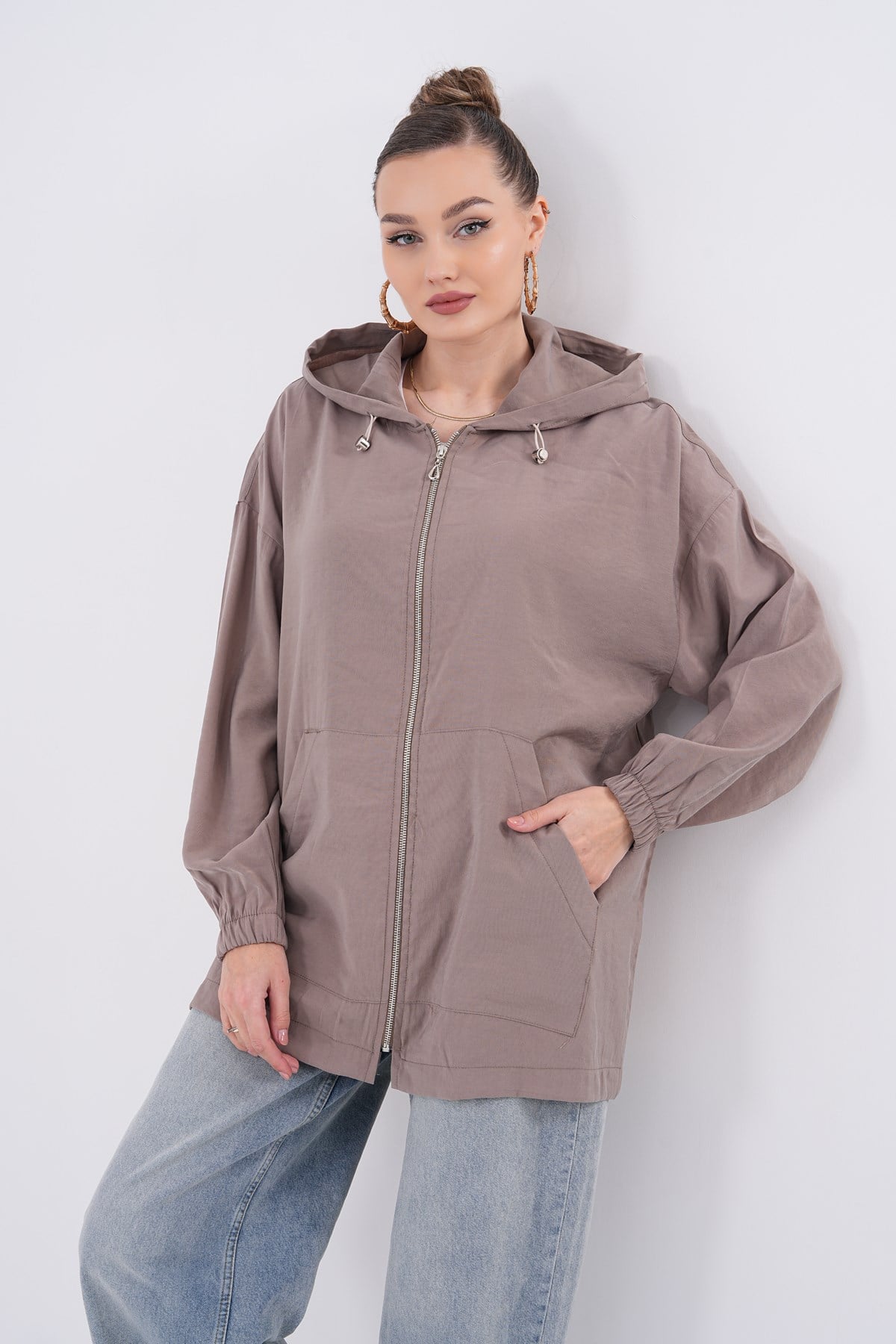 721 - Kadın Modal Oversize Fermuarlı Sweat Ceket -westbound