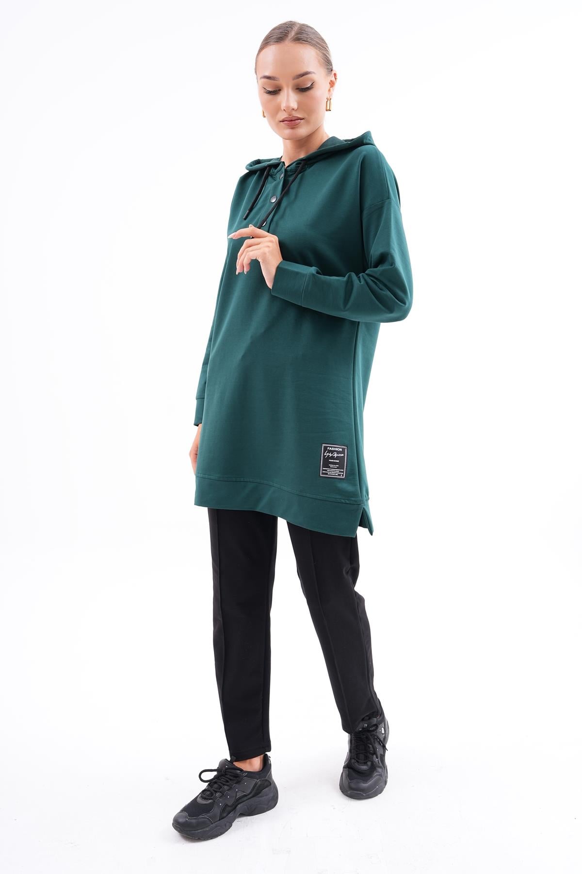 695 - Kadın Sweat-Tunik Pantolon İkili Spor Takım ZÜMRÜT -westbound