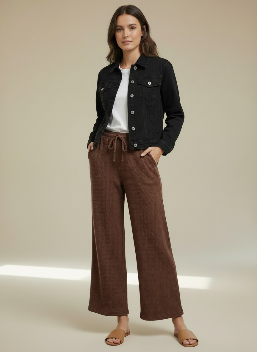 MLT-Pant-02 - Kadın Yazlık Örme Cepli Pantolon Eşofman Altı Model KAHVERENK -westbound