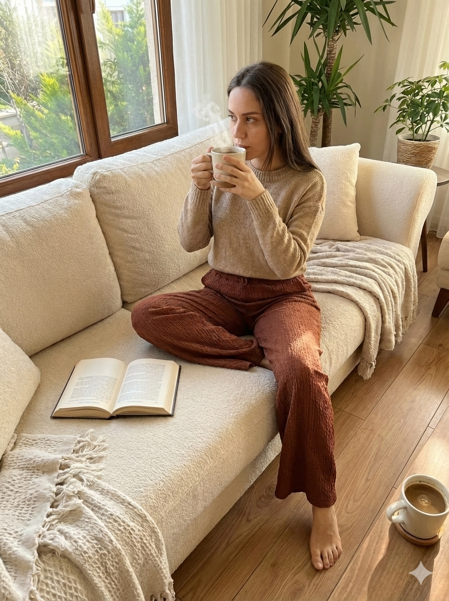 MLT-Pant-01 - Kadın Yazlık Örme Pantolon Eşofman Altı Model Cepsiz TABA -westbound