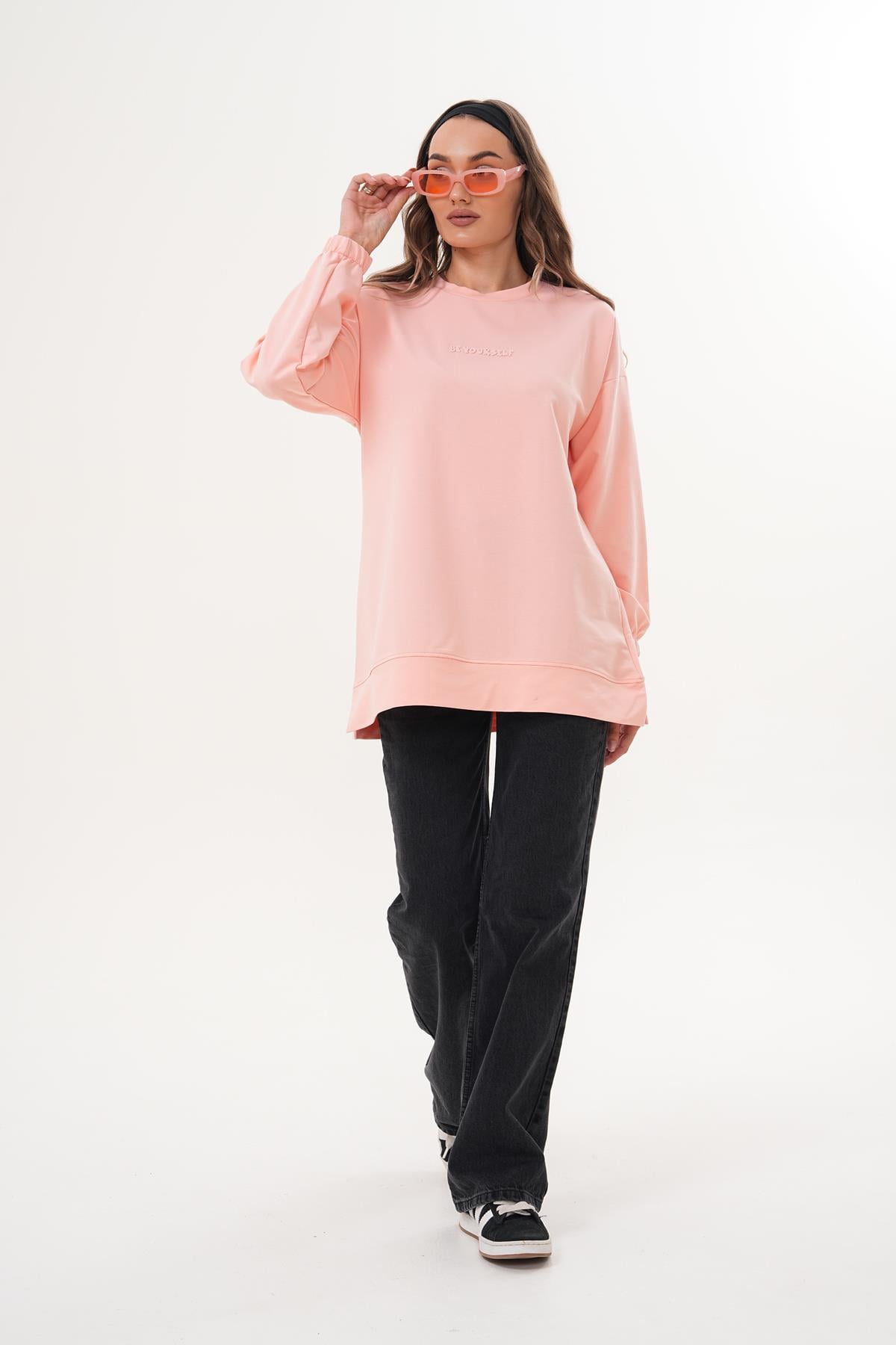 713 - Pudra Be Yourself Bisiklet Yaka Uzun Kol Kadın Sweatshirt Tunik 713 -westbound