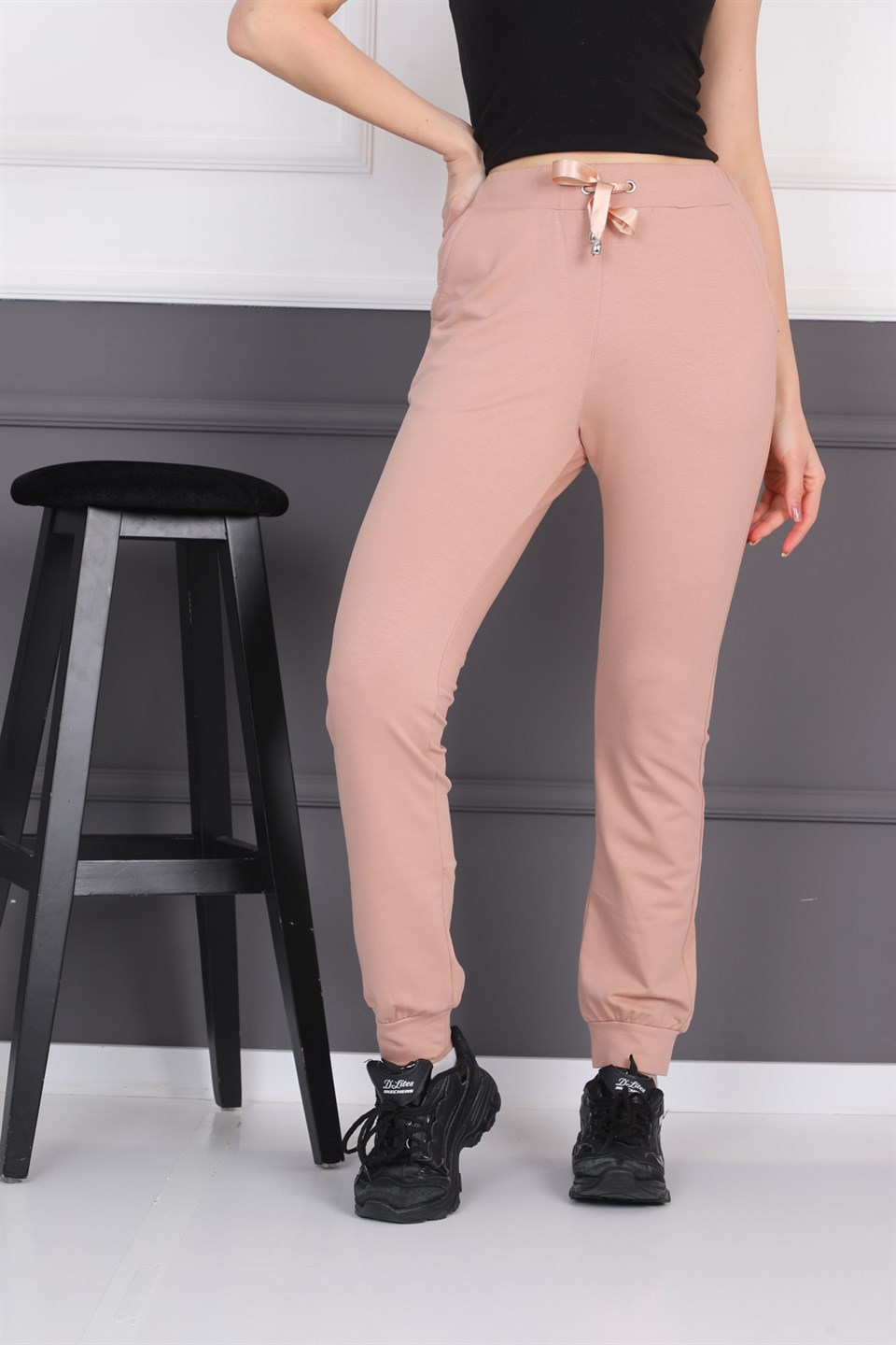 5173909325014 - Pudra Kadın Eşofman Altı Cepli Ribanalı Bağcıklı Jogger Pantolon -westbound