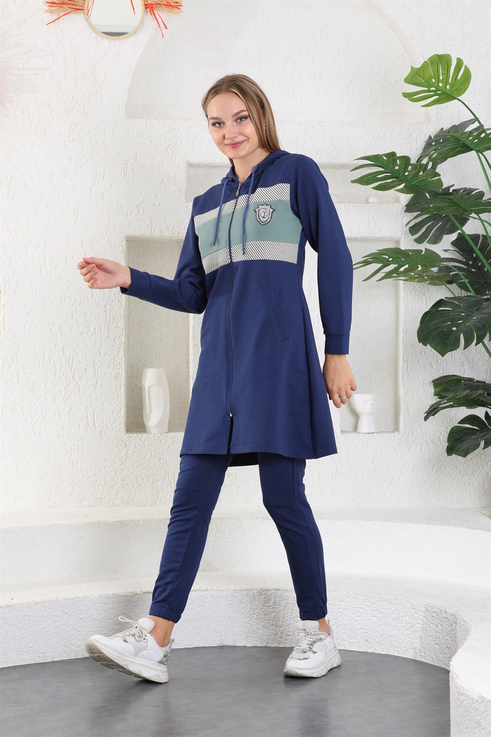 609-3-xl - Saks Mint Armalı Kapüşonlu Fermuarlı Spor Trenç Kap Jogger Takım -westbound