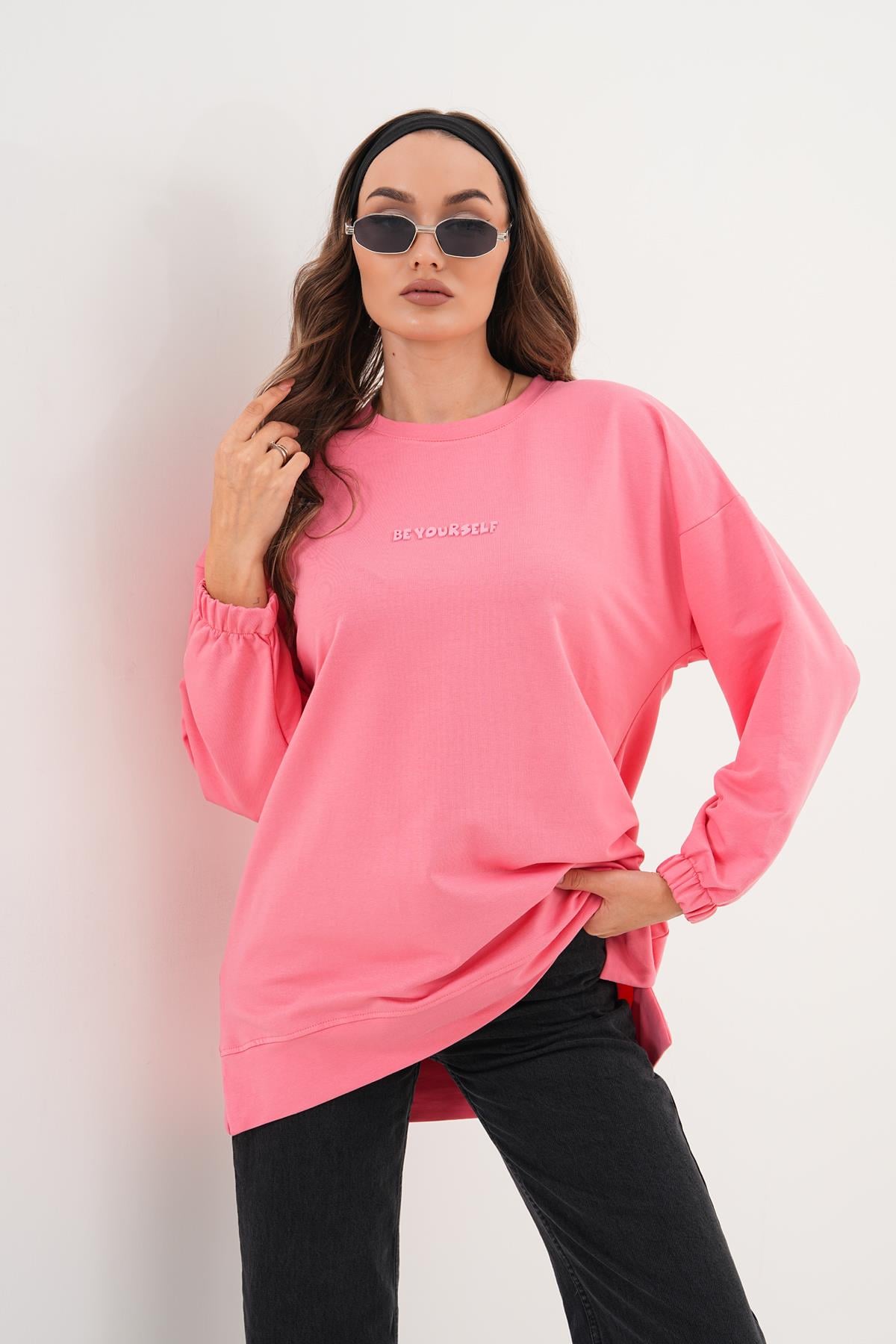 713 - Somon Be Yourself Bisiklet Yaka Uzun Kol Kadın Sweatshirt Tunik 713 -westbound