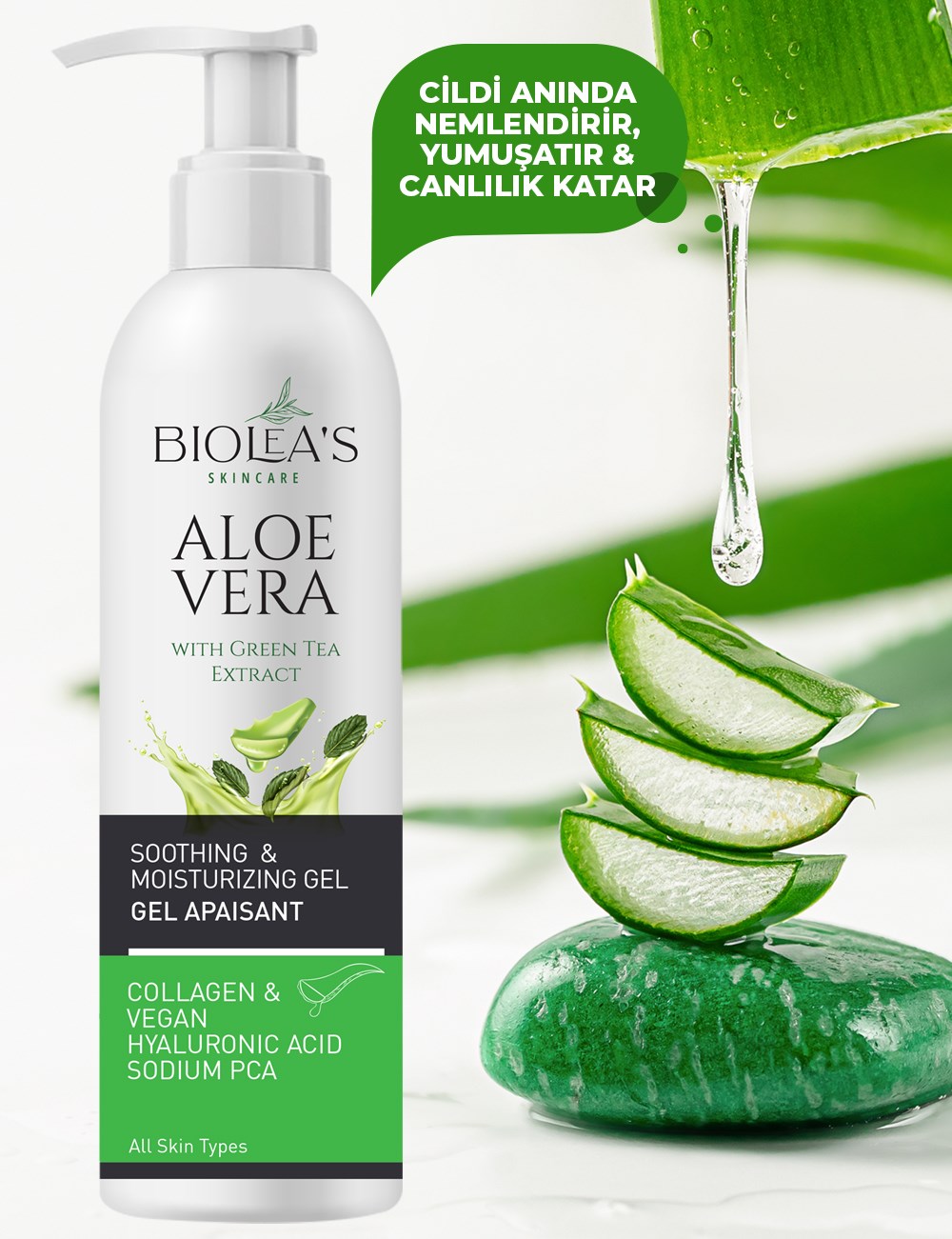 Bioleas Aloevera İçerikli Yatıştırıcı ve Nemlendirici Vücut Bakım Jeli