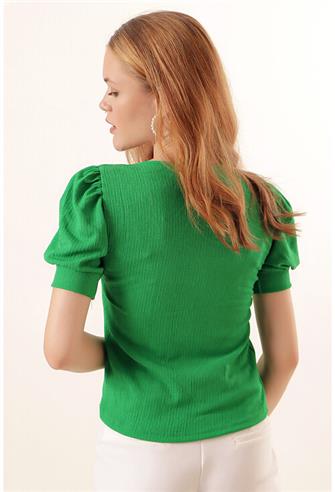 0409 Kare Yaka Örme Bluz - Benetton Y