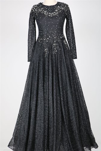 05-792 Beli Ve Omuzu Taş İşlemeli Abiye - Siyah