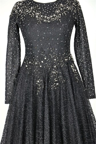 05-792 Beli Ve Omuzu Taş İşlemeli Abiye - Siyah