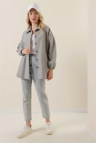0674 Cepli Oversize Gömlek - Gri
