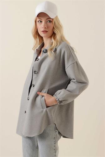 0674 Cepli Oversize Gömlek - Gri