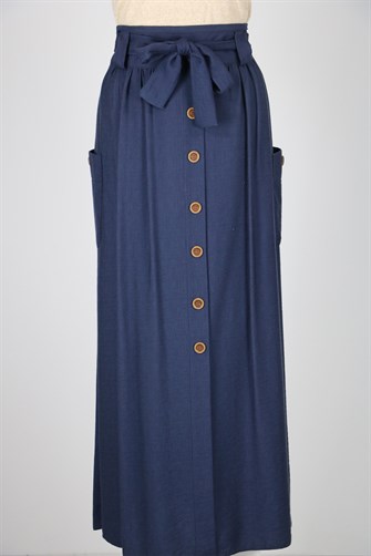 0769 Yanları Cep Detaylı Kloş Etek - Lacivert