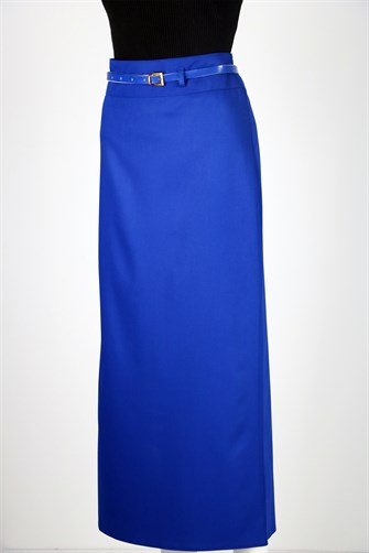 1103 Kemerli Düz Kalem Etek - Saks Mavi
