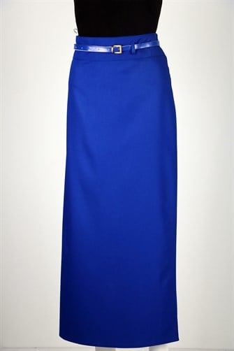 1103 Kemerli Düz Kalem Etek - Saks Mavi