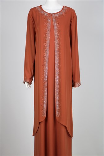 1215 Çakma Taşlı Anne Abiye - Turuncu