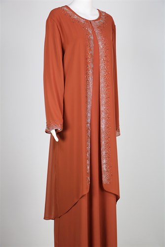 1215 Çakma Taşlı Anne Abiye - Turuncu