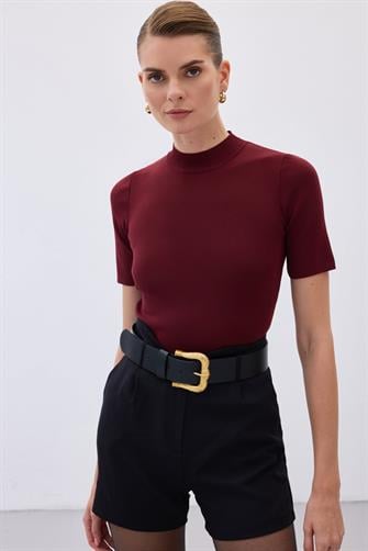 1353 Yarım Balıkçı Triko - Bordo