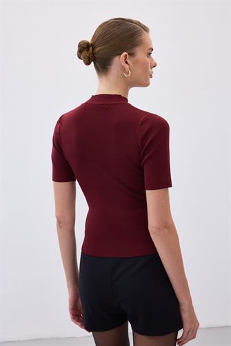 1353 Yarım Balıkçı Triko - Bordo