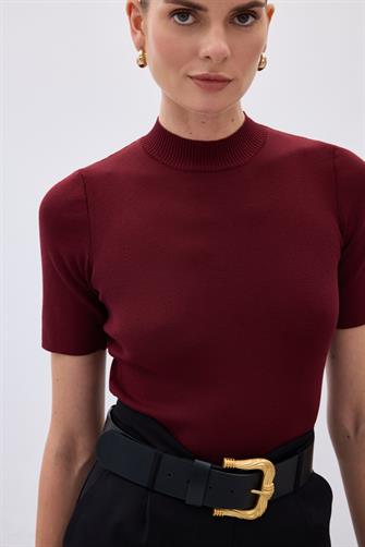 1353 Yarım Balıkçı Triko - Bordo