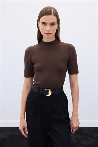 1353 Yarım Balıkçı Triko - Kahverengi