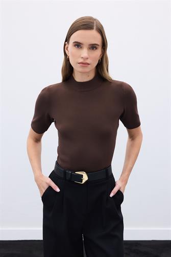 1353 Yarım Balıkçı Triko - Kahverengi