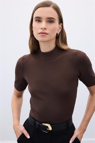 1353 Yarım Balıkçı Triko - Kahverengi