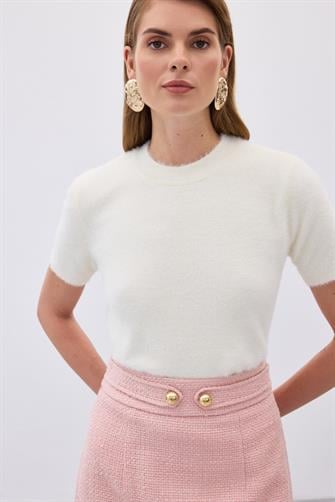 1363 Sakallı Kısa Kol Triko - Ekru