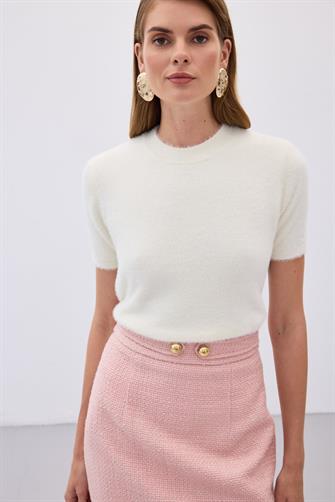 1363 Sakallı Kısa Kol Triko - Ekru