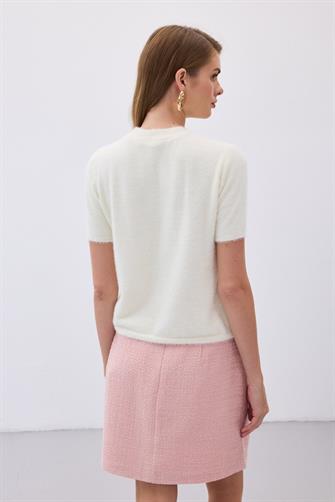 1363 Sakallı Kısa Kol Triko - Ekru
