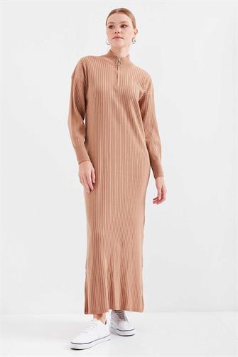 15839 Boydan Triko Elbise - Camel