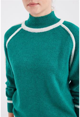 15879 Çizgili Oversize Triko Kazak - Zümrüt Y