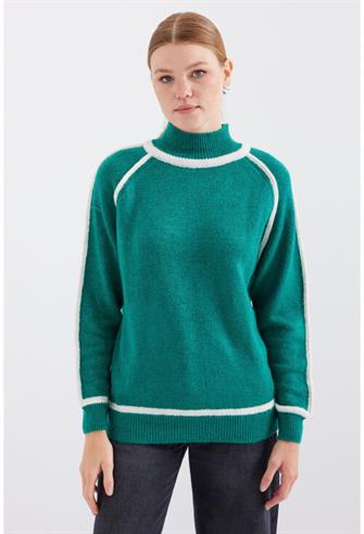 15879 Çizgili Oversize Triko Kazak - Zümrüt Y