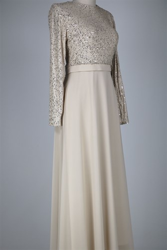 1716 Üstü Payetli Altı Şifon Elbise