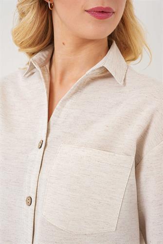 20339 Keten Görünümlü Crop Gömlek - Krem