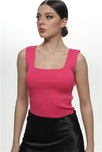 2177 Kalın Askılı Crop - Fuşya
