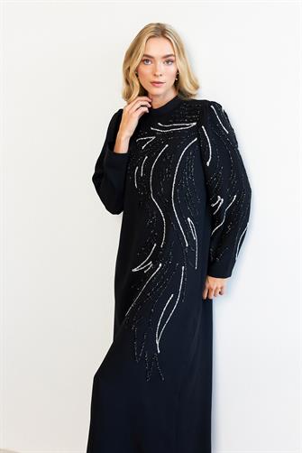2201 Taş İşlemeli Abiye Elbise - Siyah